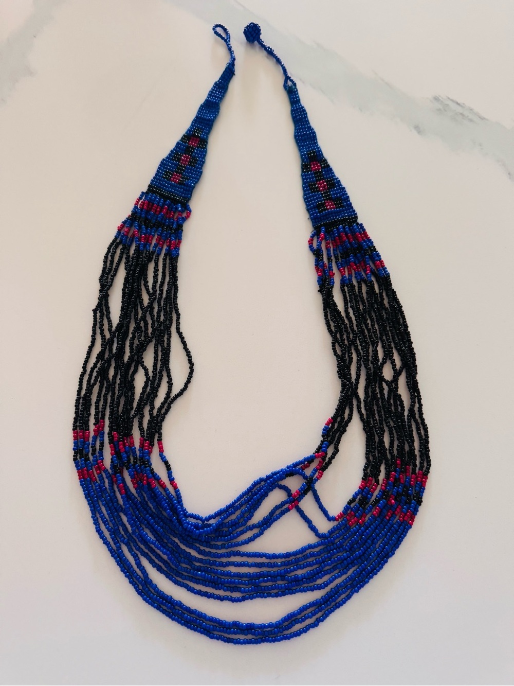 Handcrafted Blue & Black Seed Bead Necklace